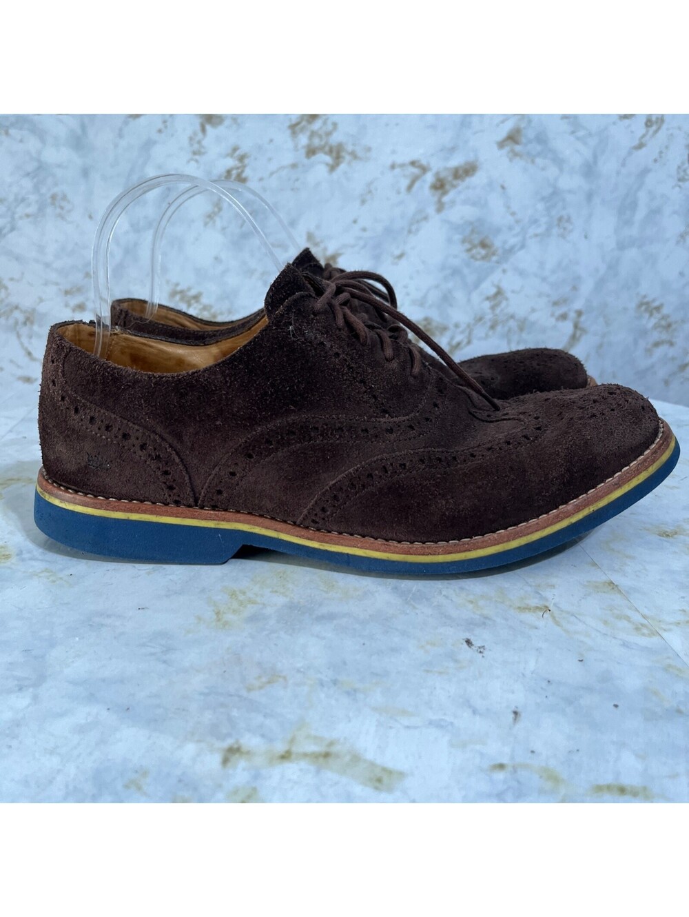 Peter Millar Men's Sz 8.5M Shoes Brown Blue Suede Lace Up Comfort Brogue Oxfords